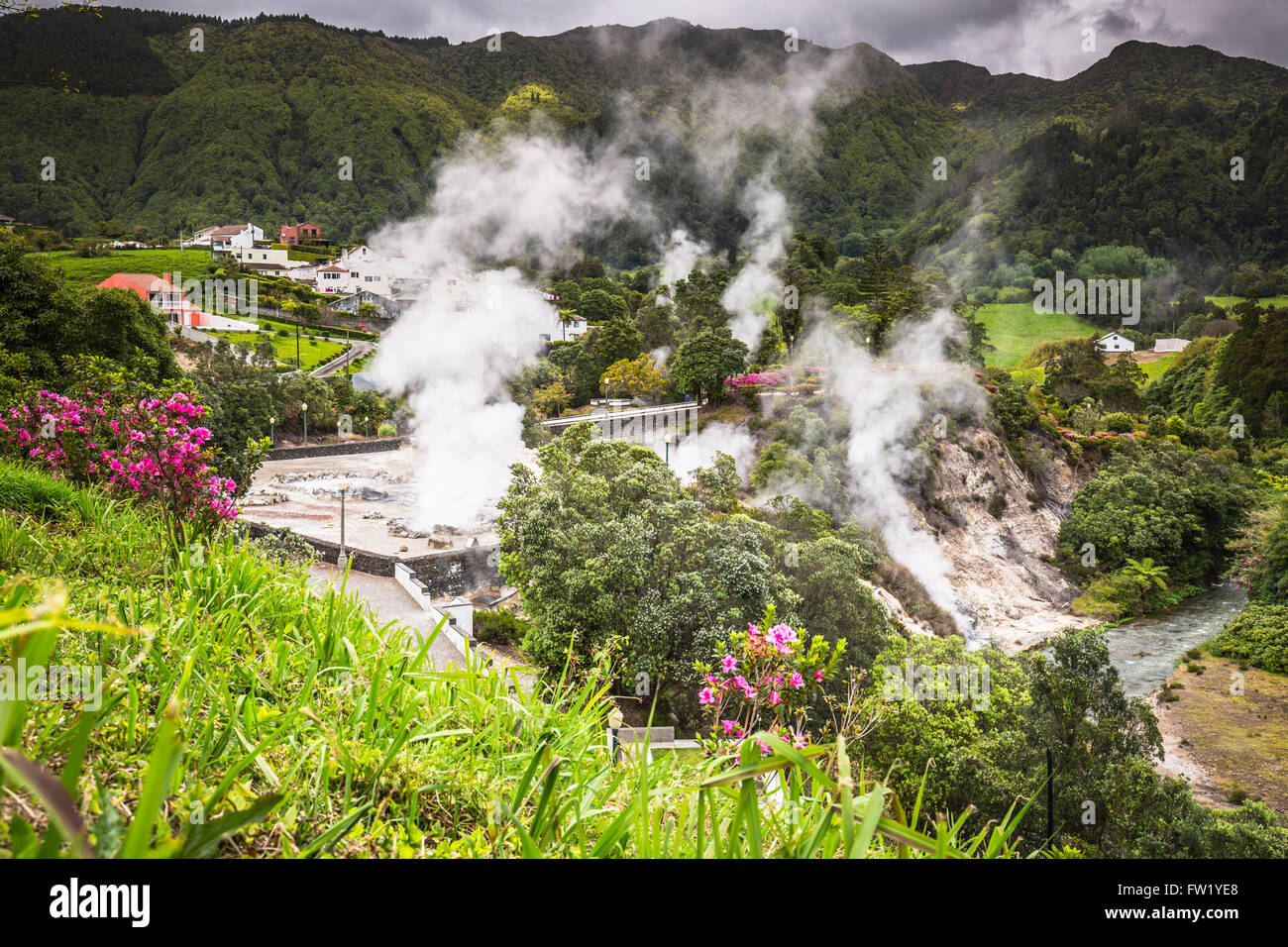 Hot spring waters in Furnas, Sao Miguel. Azores. Portugal Stock Photo