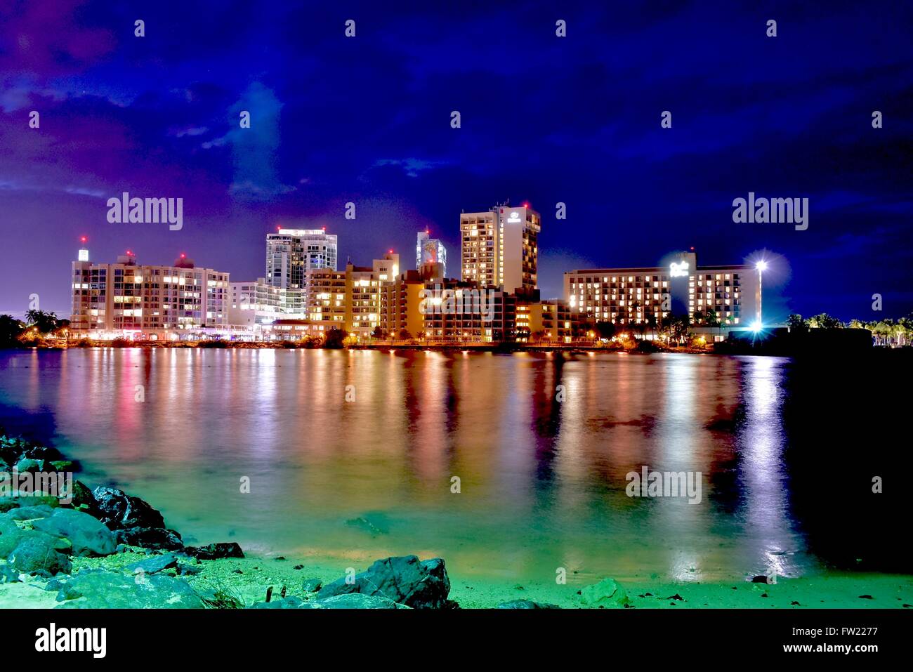 Condado beach in Puerto Rico at night Stock Photo