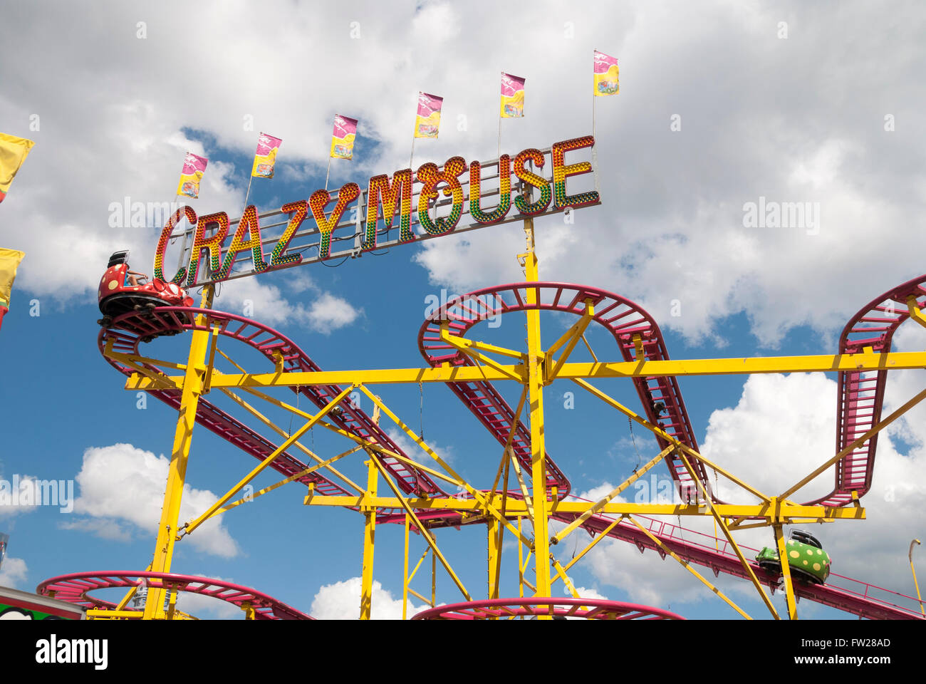 The Crazy Mouse roller coaster temporarily installed as a ride attraction on the midway at the Canadian National Exhibition. Stock Photo