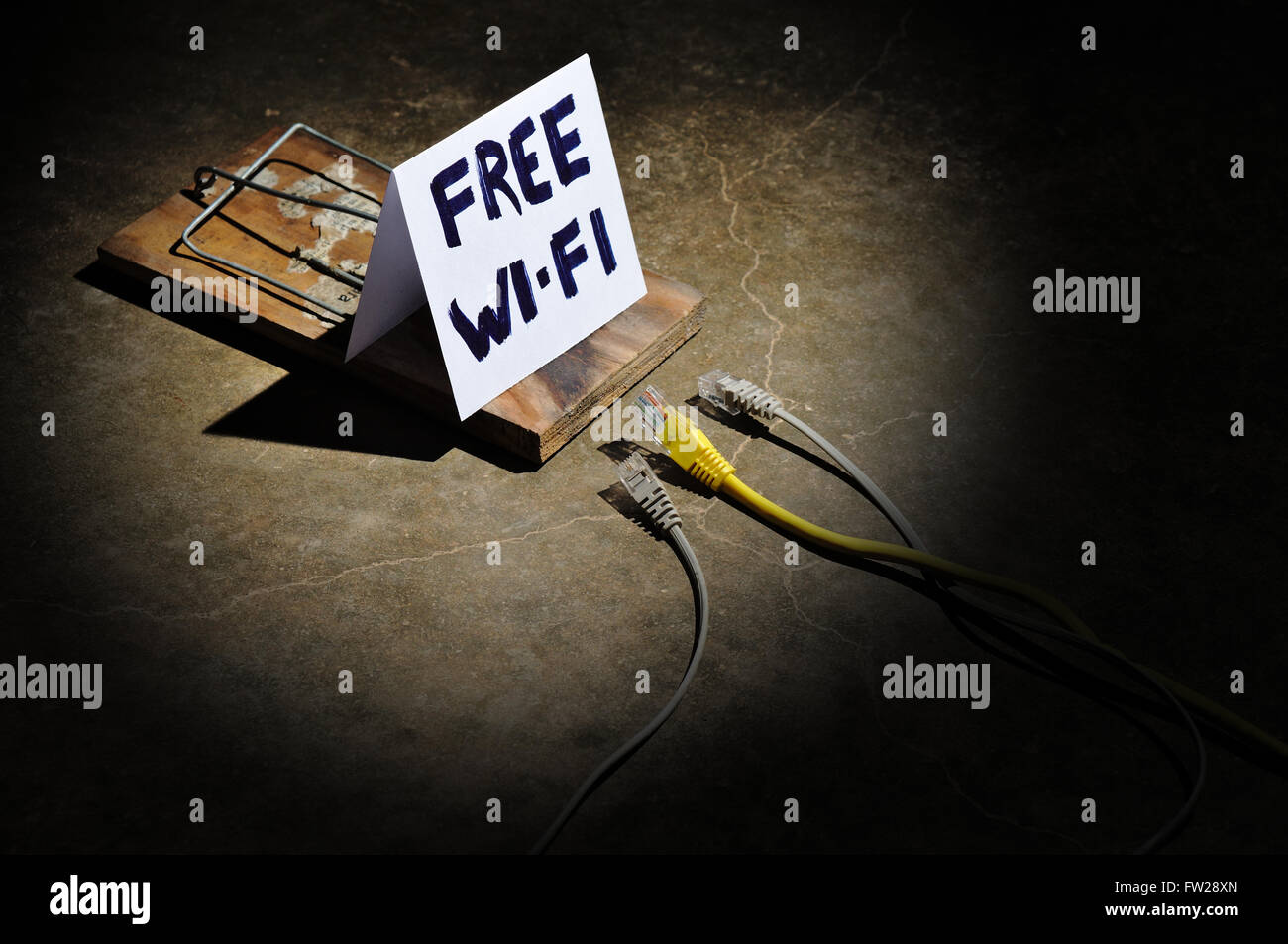 The dangers of free wi-fi. Cyber crimes and hacking networks Stock Photo