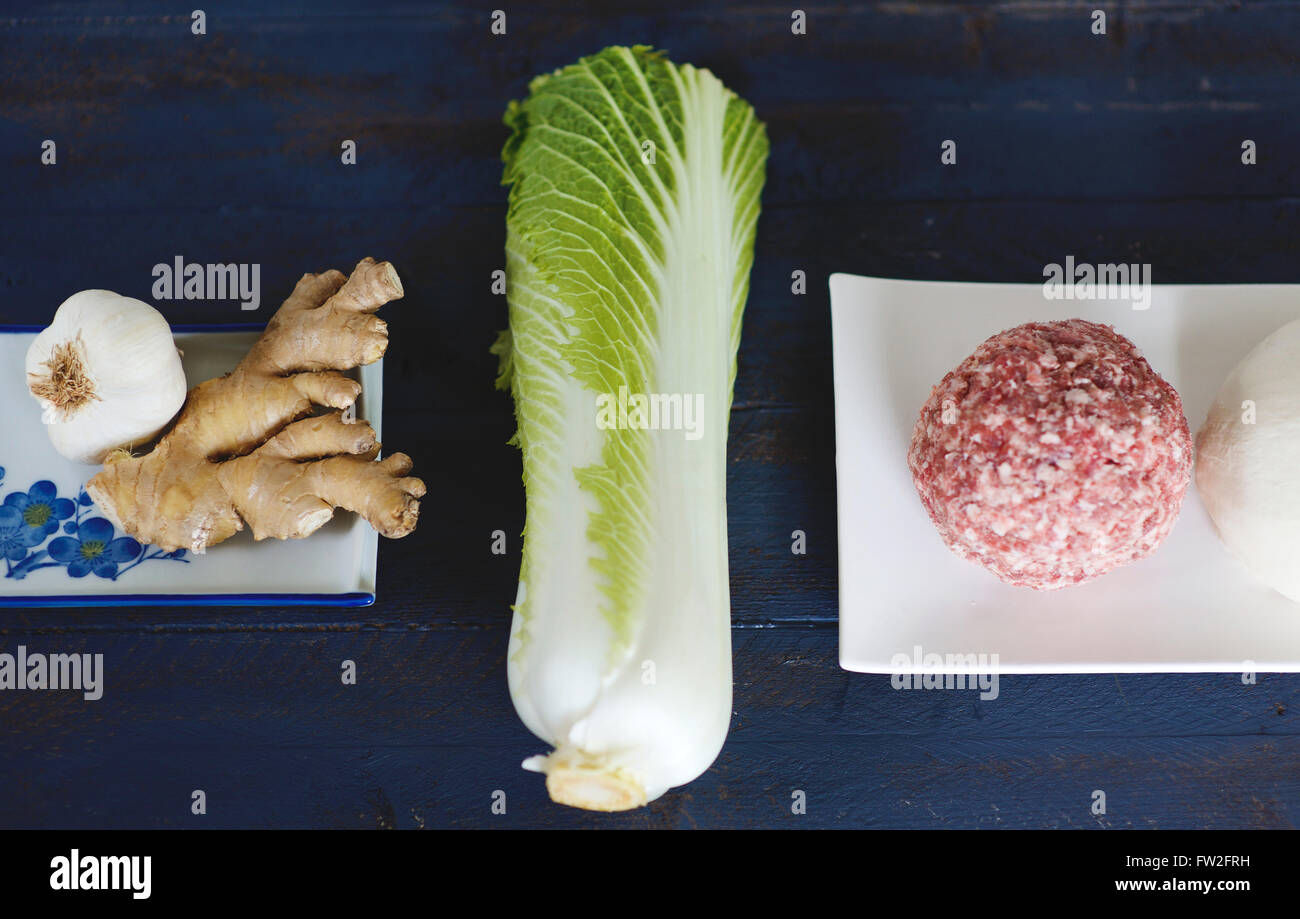 Ingredients to make a Chinese Potstickers Stock Photo