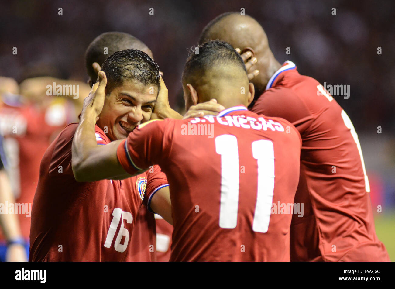 Christian Gamboa and Johan Venegas celebrate after third goal. FIFA World Cup™ Qualifiers.  The game between Costa Rica and Jama Stock Photo