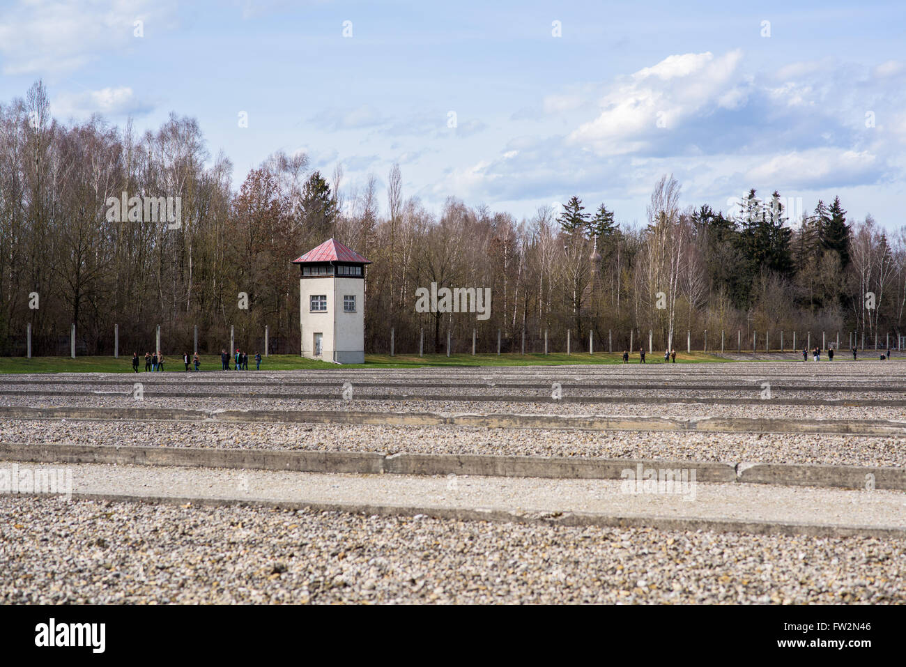 Watch tower in Dachau concentration camp Stock Photo