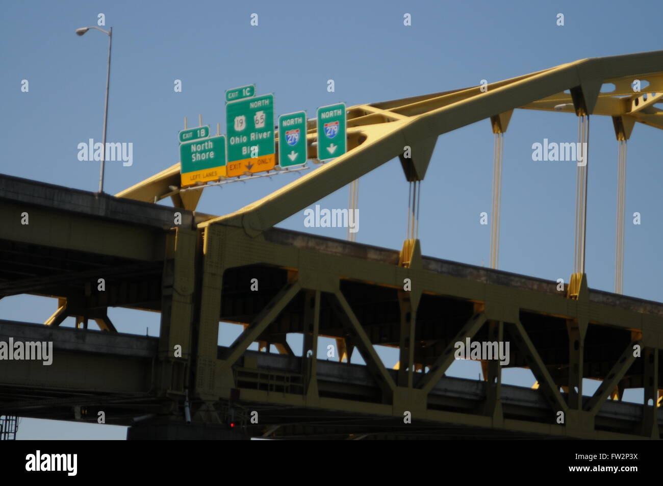 Road signs on bridge Stock Photo - Alamy