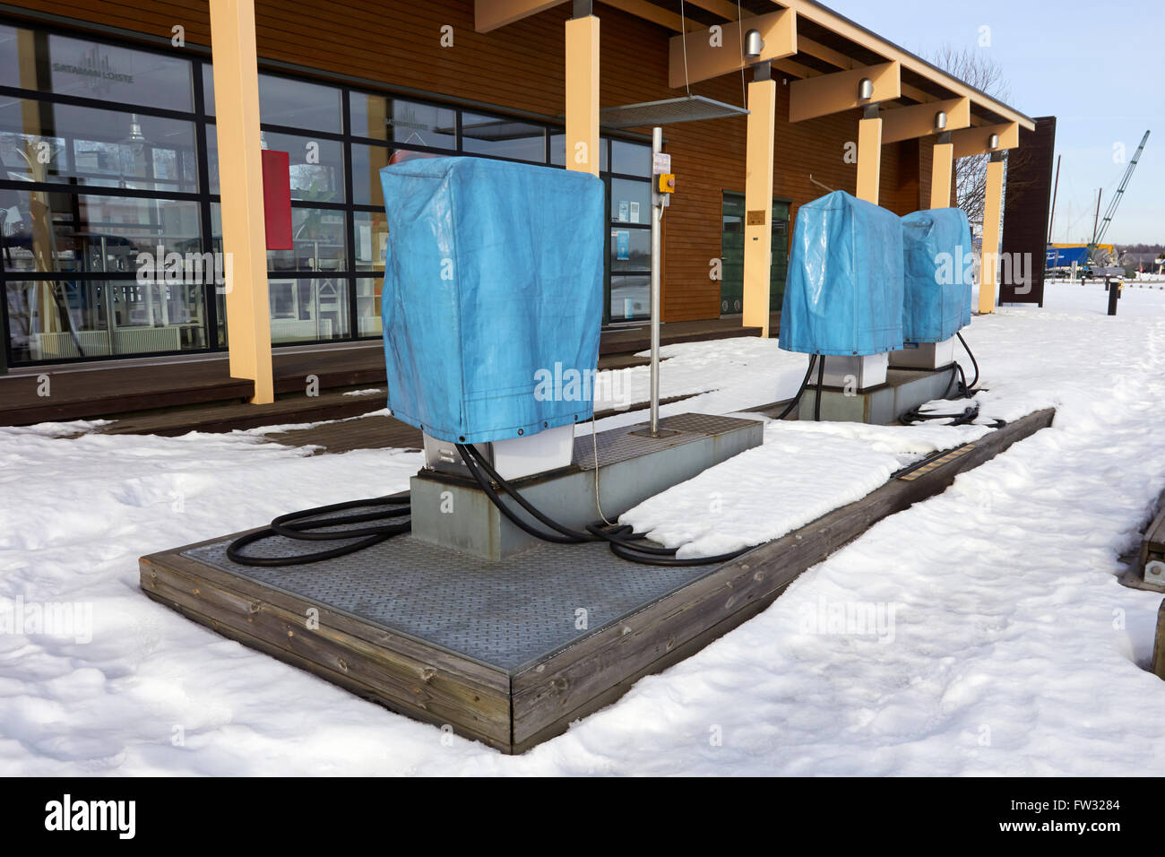 closed fuel station at harbour, Lappeenranta Finland Stock Photo