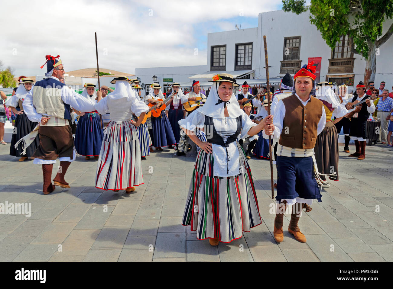 Canary folklore group dance performance, Teguise, Lanzarote, Canary Island, Spain Stock Photo