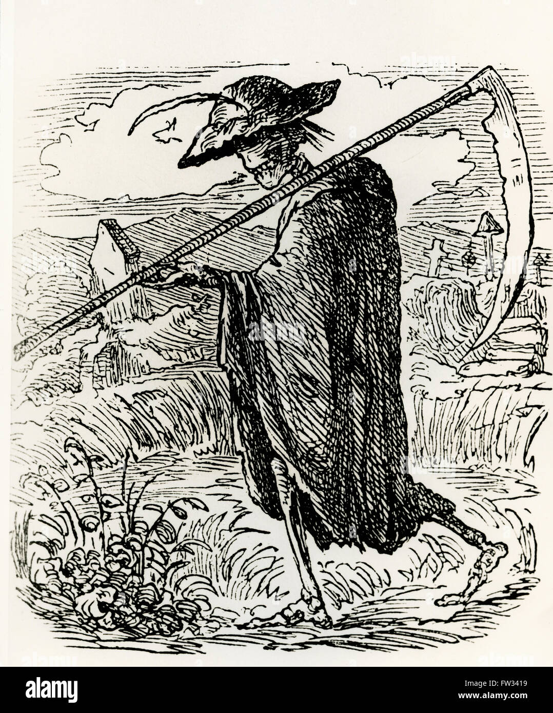 Death as the Grim Reaper, drawing by Count Franz Pocci, 1807-1876 Stock Photo