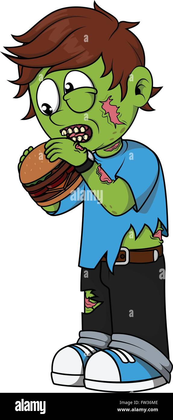 Zombie boy eat burger Stock Vector