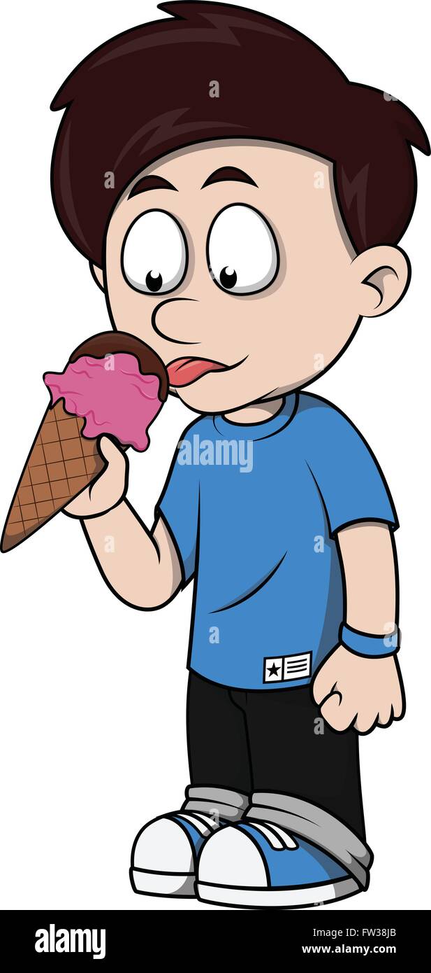 Boy Eat Ice Cream Cartoon Illustration Stock Vector Image Art Alamy
