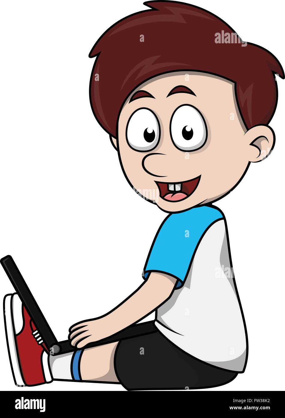 Boy using laptop cartoon Stock Vector