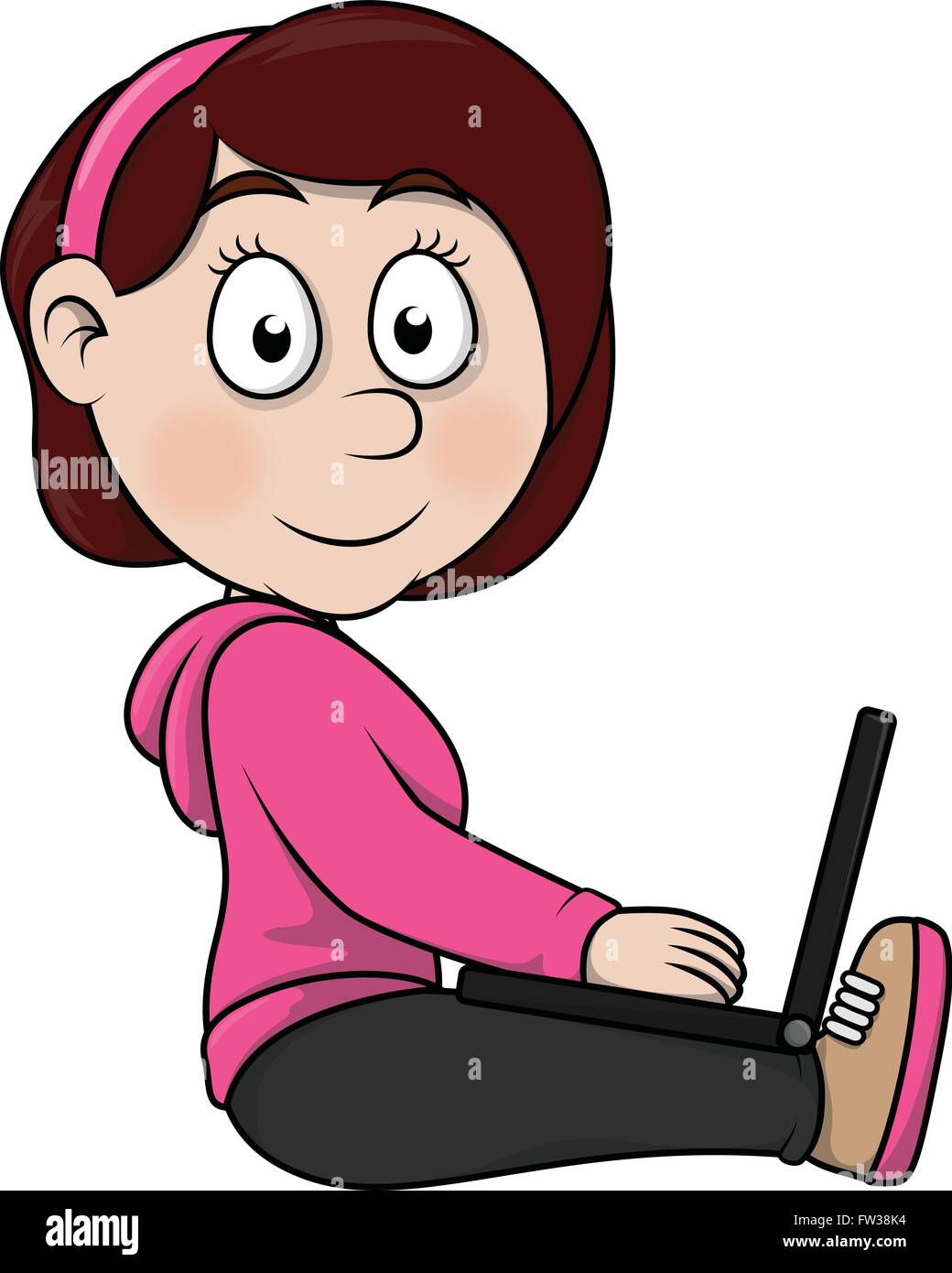 Girl laptop cartoon illustration Stock Vector Image & Art Alamy