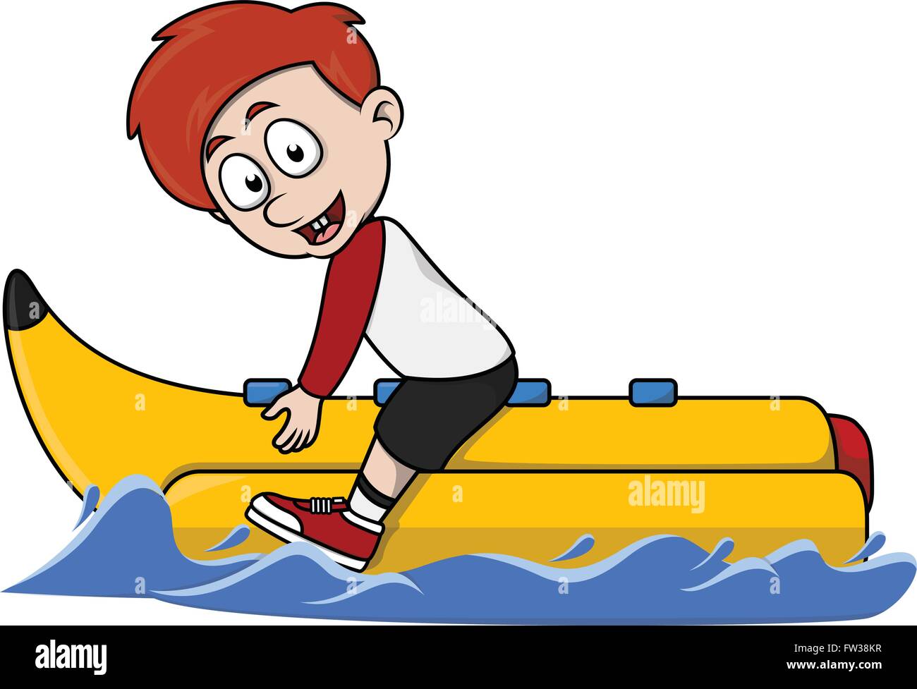 Boy playing banana boat cartoon illustration Stock Vector