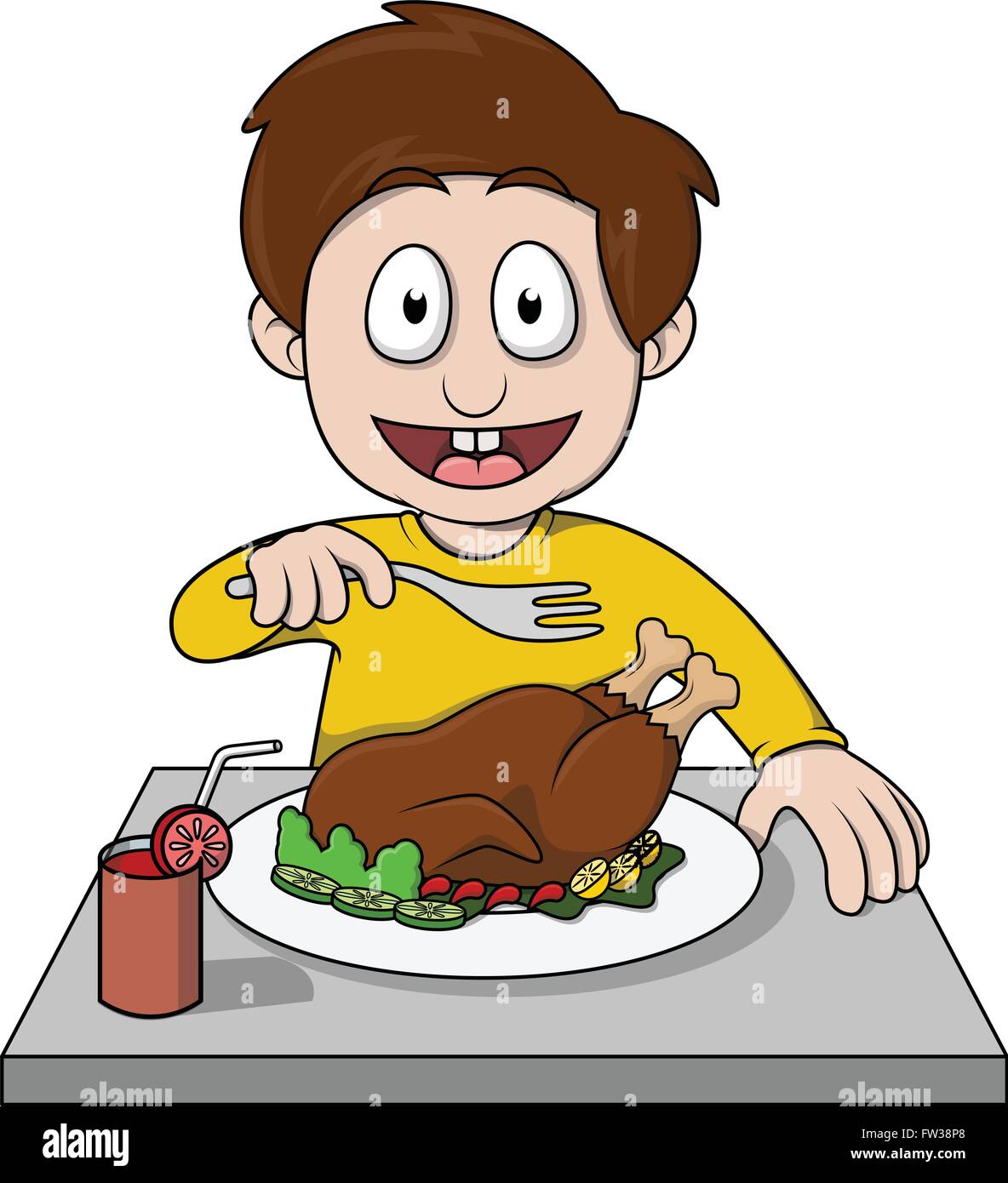 Boy eat roasted chicken cartoon Stock Vector Image & Art - Alamy