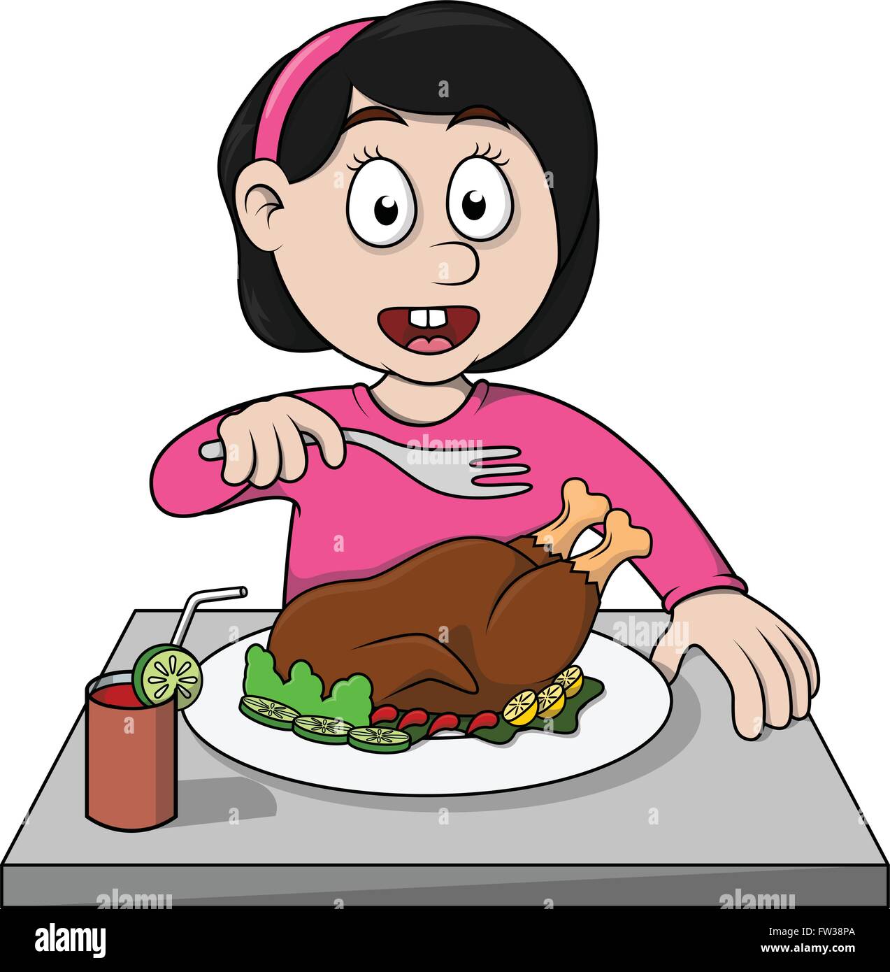 girl eat roasted chicken cartoon Stock Vector Image & Art - Alamy