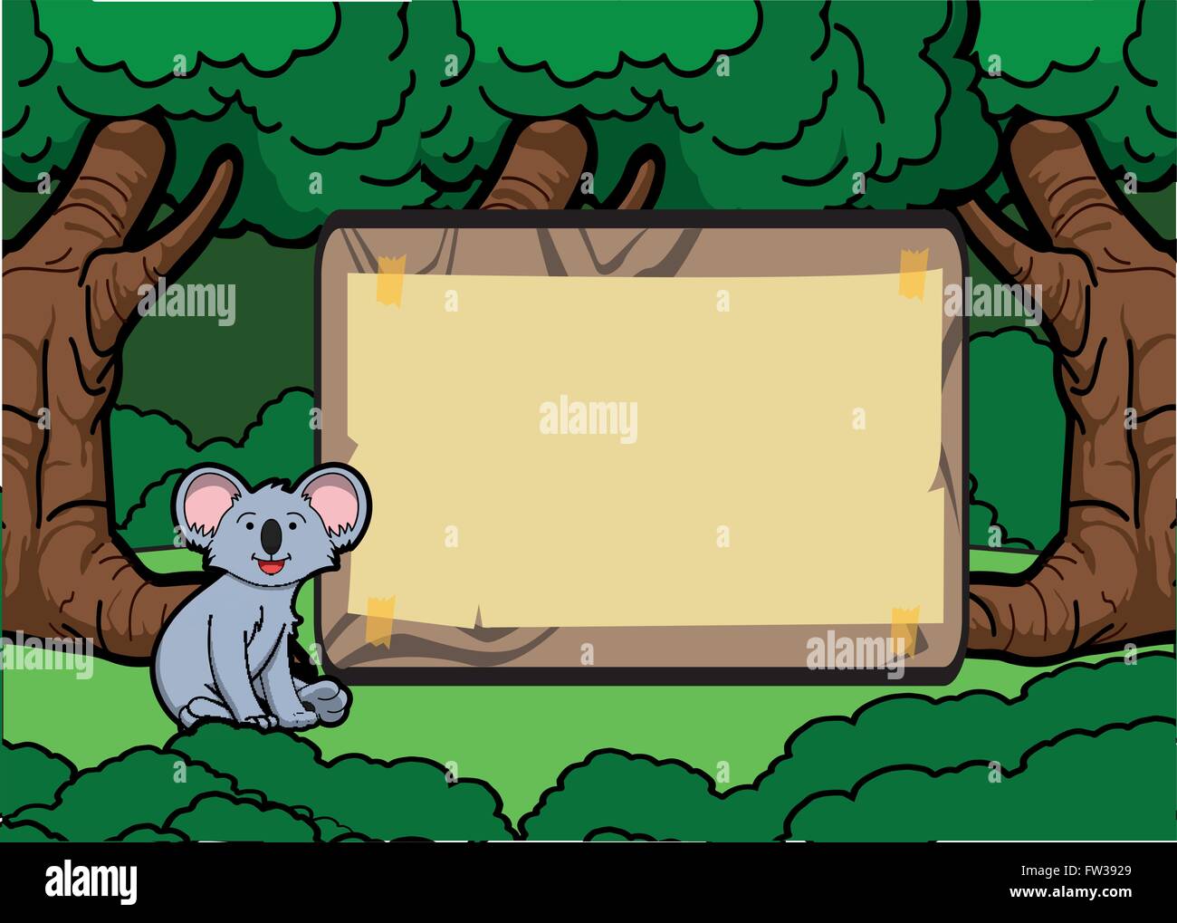 Koala forest scene with wood banner Stock Vector Image & Art - Alamy
