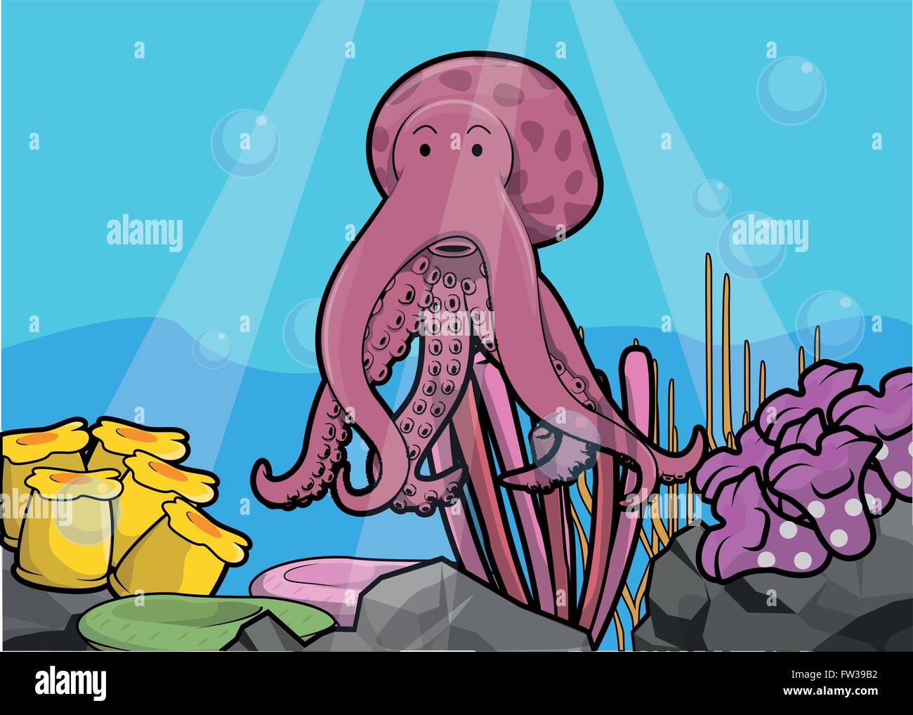 Octopus underwater scenery Stock Vector