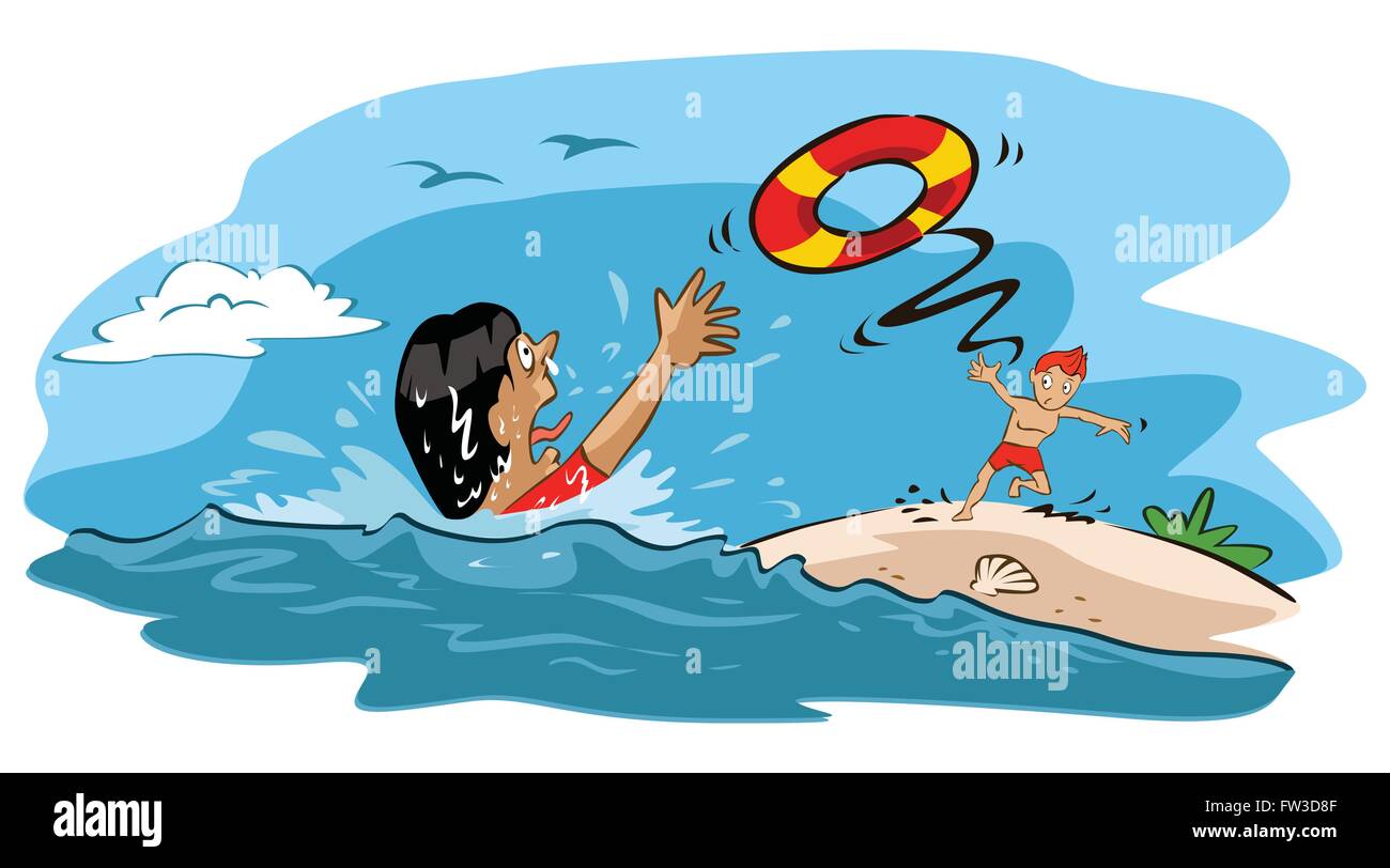 Man rescues drowning woman Stock Vector
