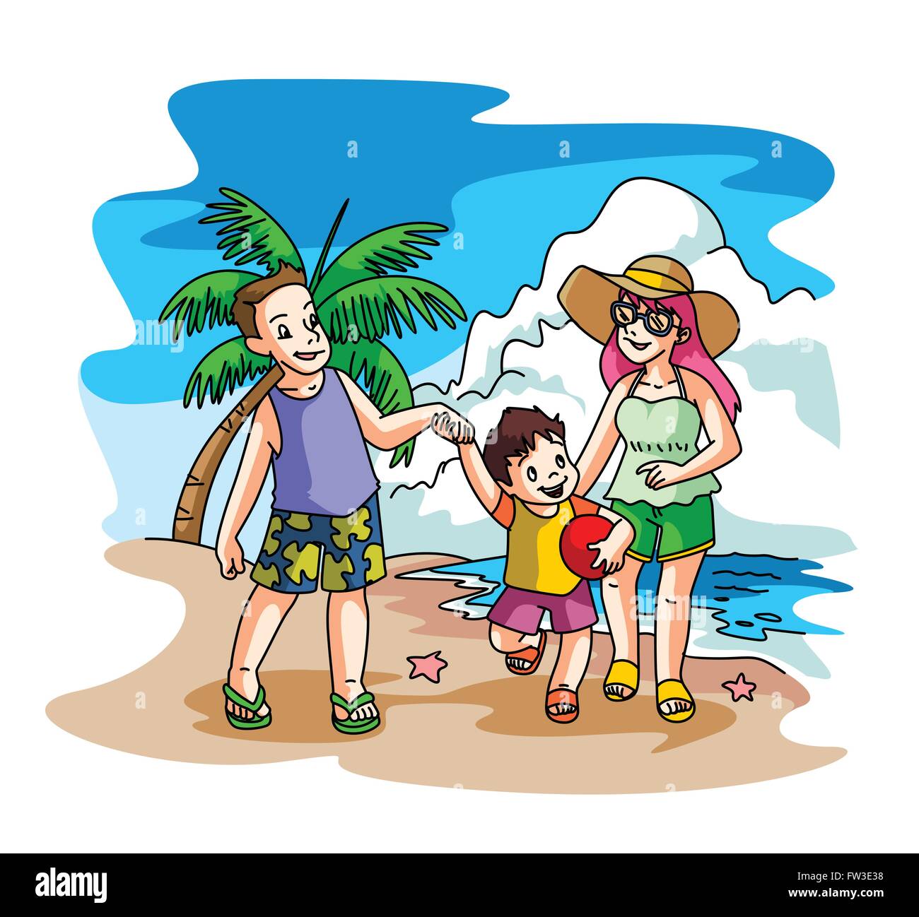Family Beach Cartoon
