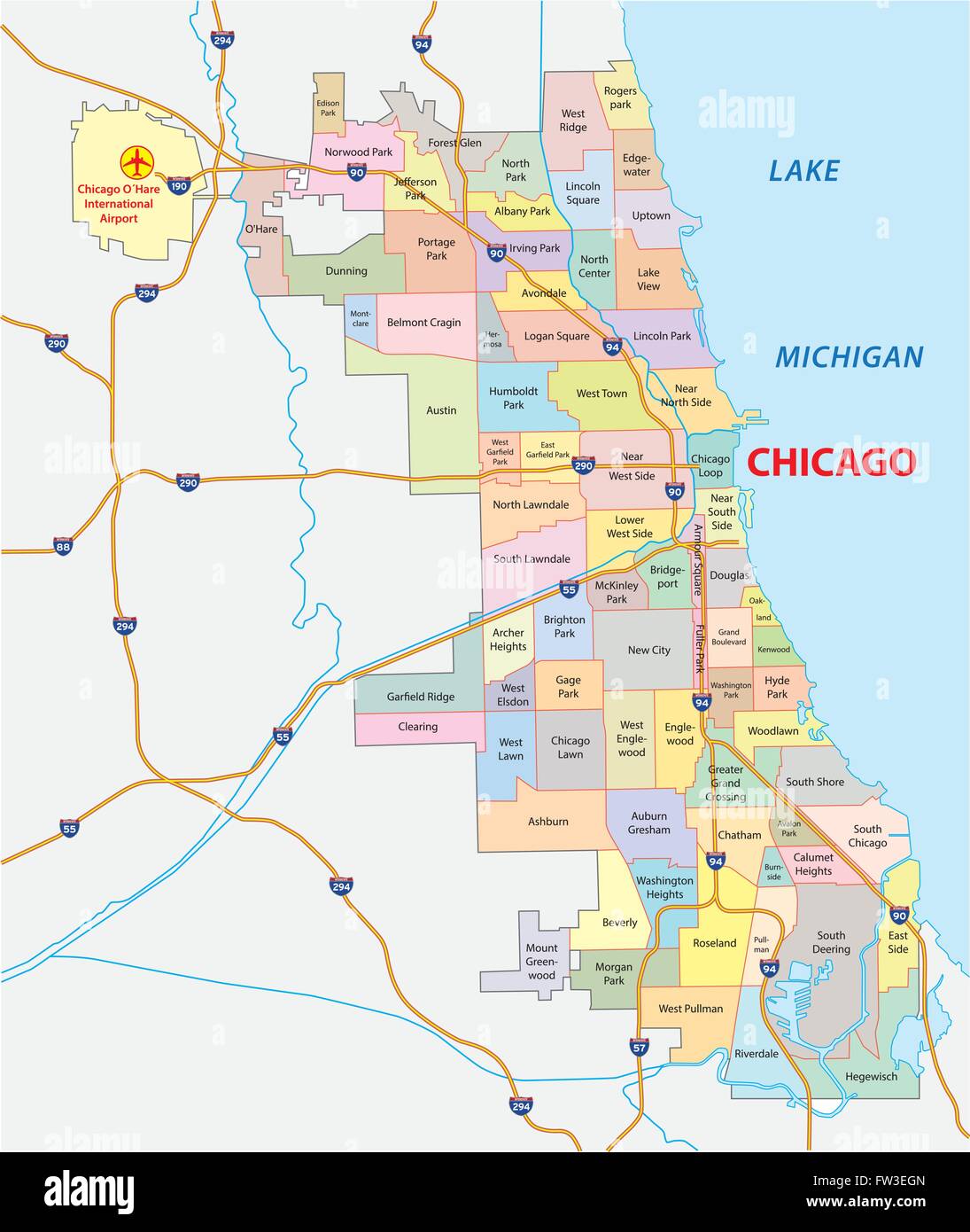 chicago road and neighborhood map Stock Vector Image & Art - Alamy