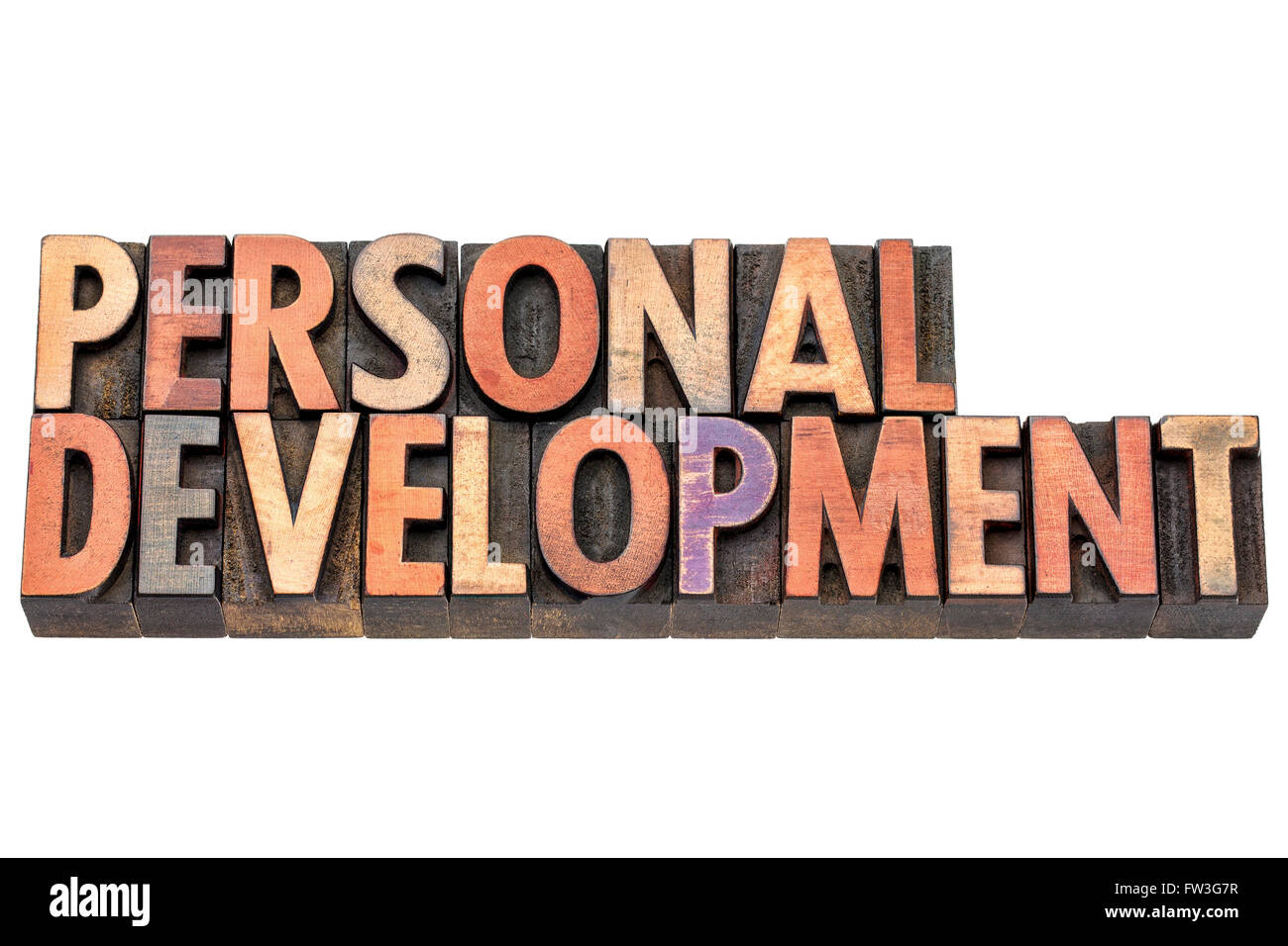 personal development  - isolated words in vintage letterpress  wood type printing blocks Stock Photo