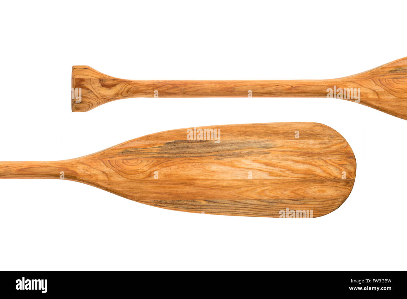 old wooden canoe paddle abstract, isolated on white Stock Photo