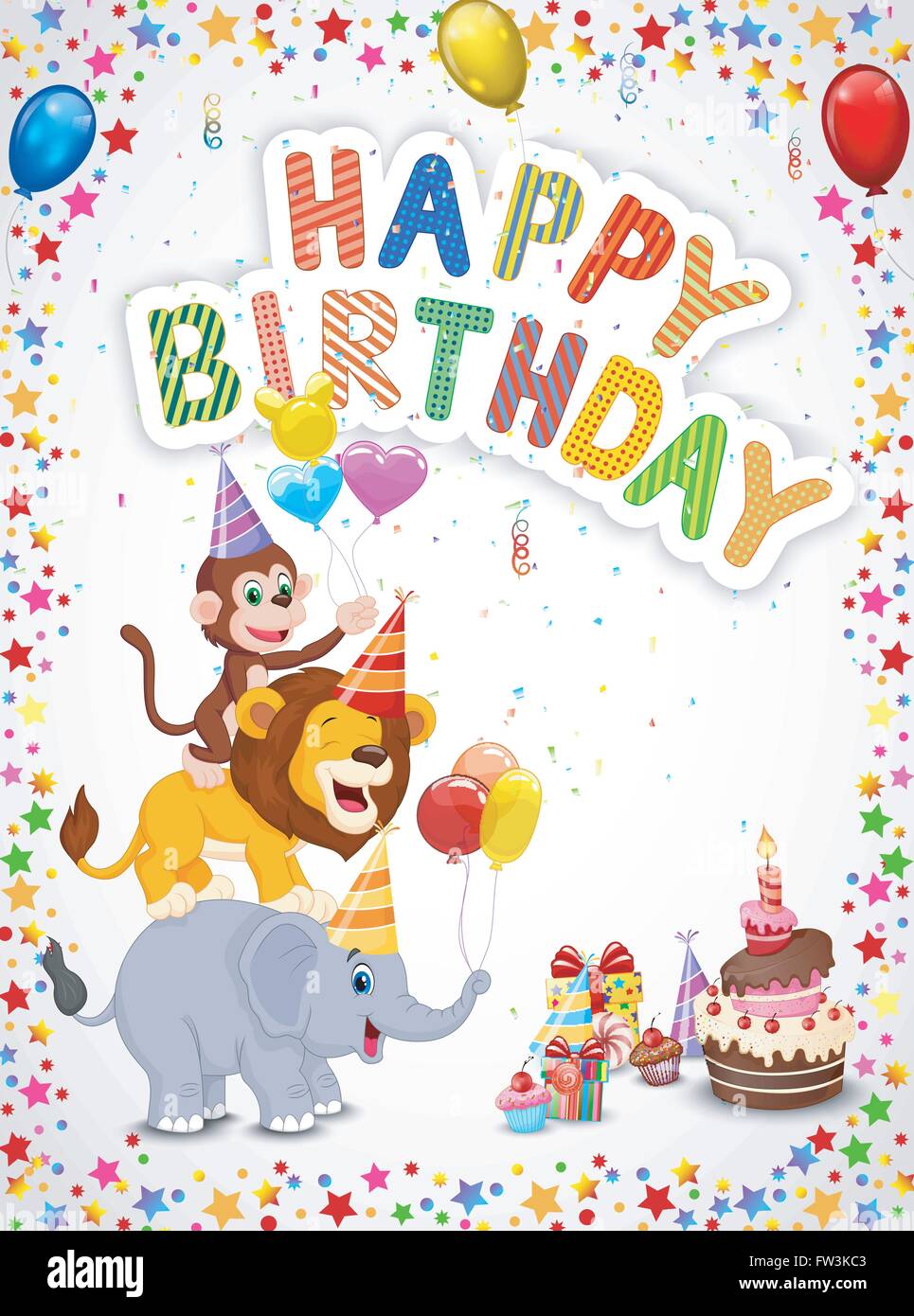 Birthday background with happy animals Stock Vector Image & Art - Alamy