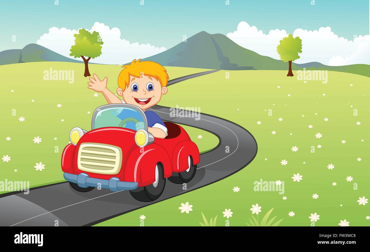 Cartoon boy driving red car Stock Vector Image & Art - Alamy