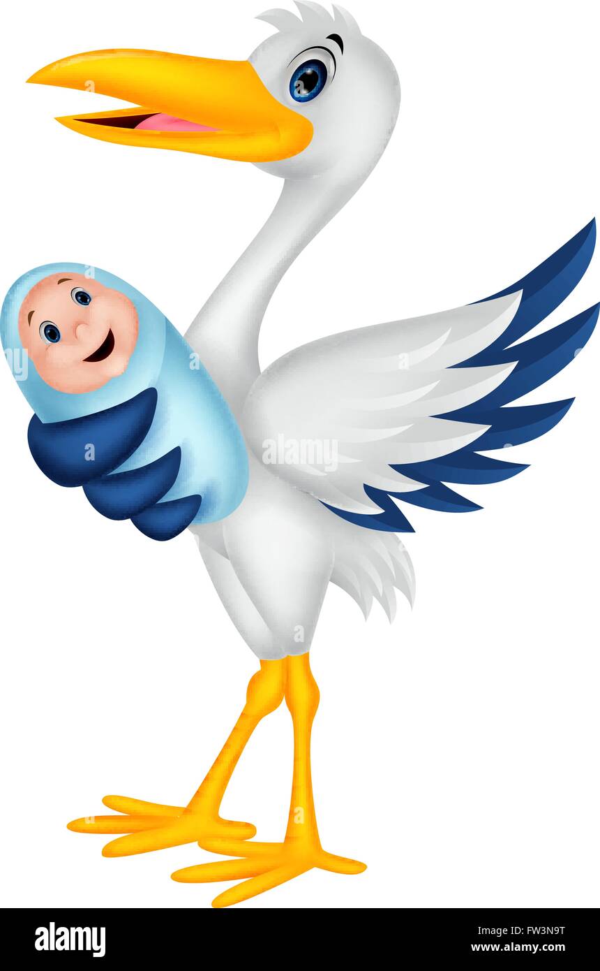 Cartoon stork with baby Stock Vector
