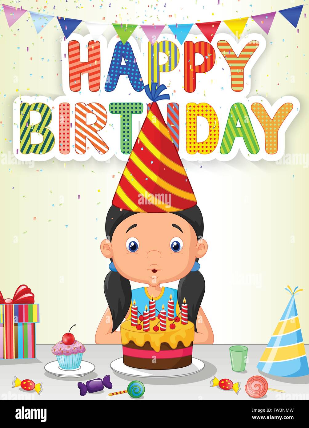 Little Girl Blowing Birthday Candle Stock Vector Image Art Alamy