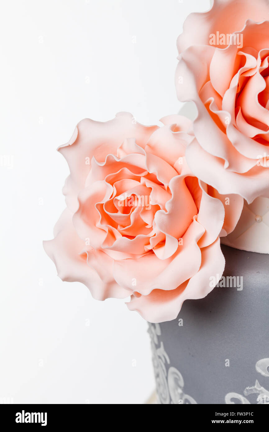 detail of a marzipan rose on a cake Stock Photo