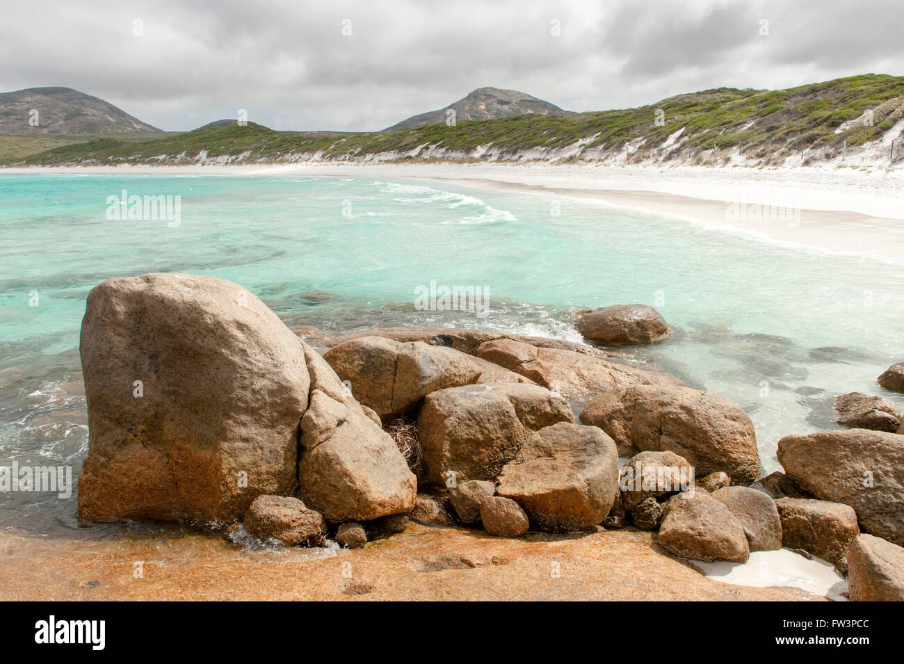 Hellfire Bay, a beach with granite rocks in the east of Esperance, Western Australia Stock Photo