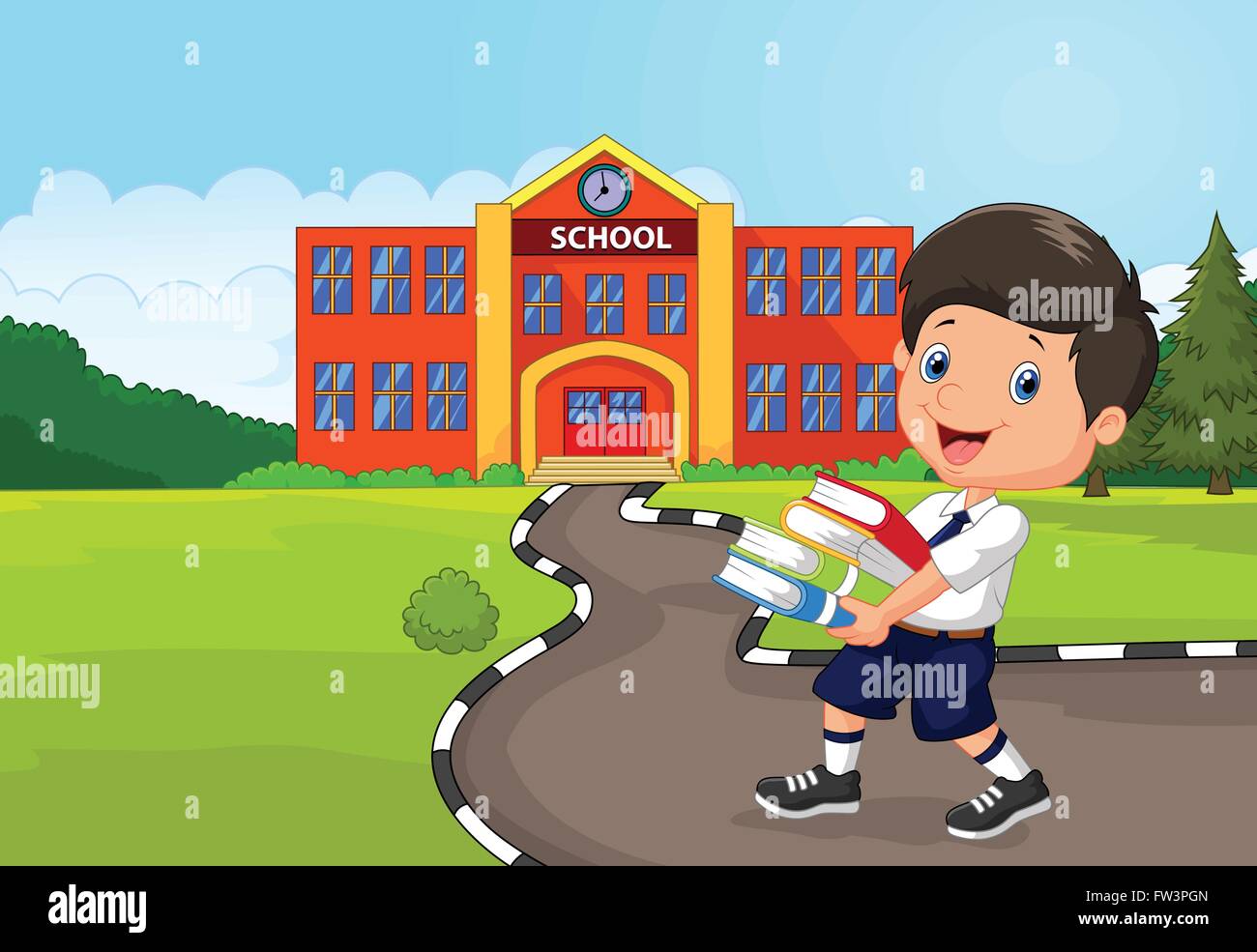 Cartoon boy holding a pile of books Stock Vector Image & Art - Alamy