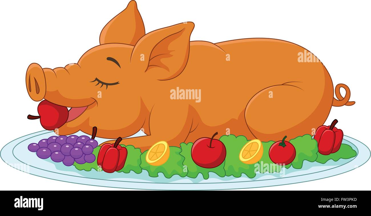 Cartoon drilled suckling pig on a plate Stock Vector