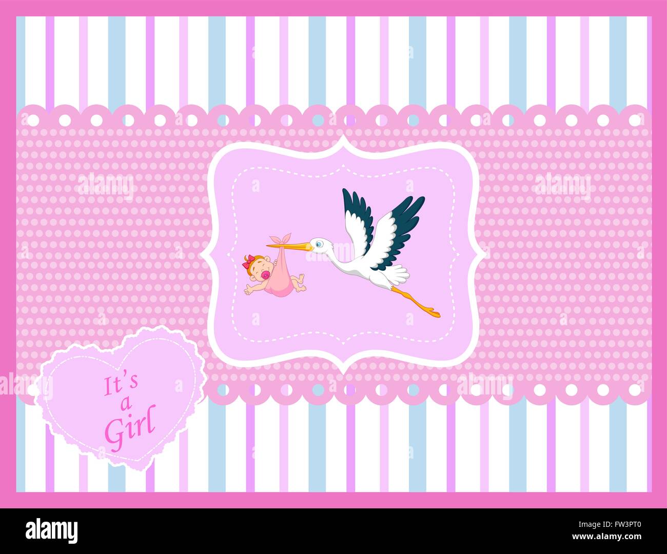 Cartoon stork with baby girl card Stock Vector Image & Art - Alamy