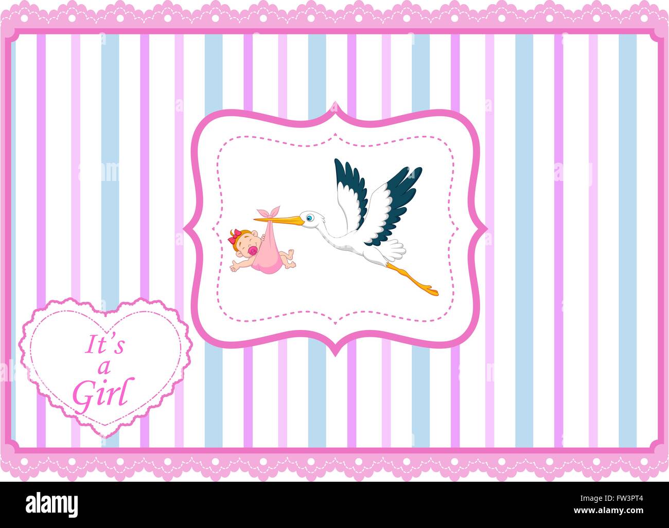 Cartoon stork with baby girl card Stock Vector Image & Art - Alamy
