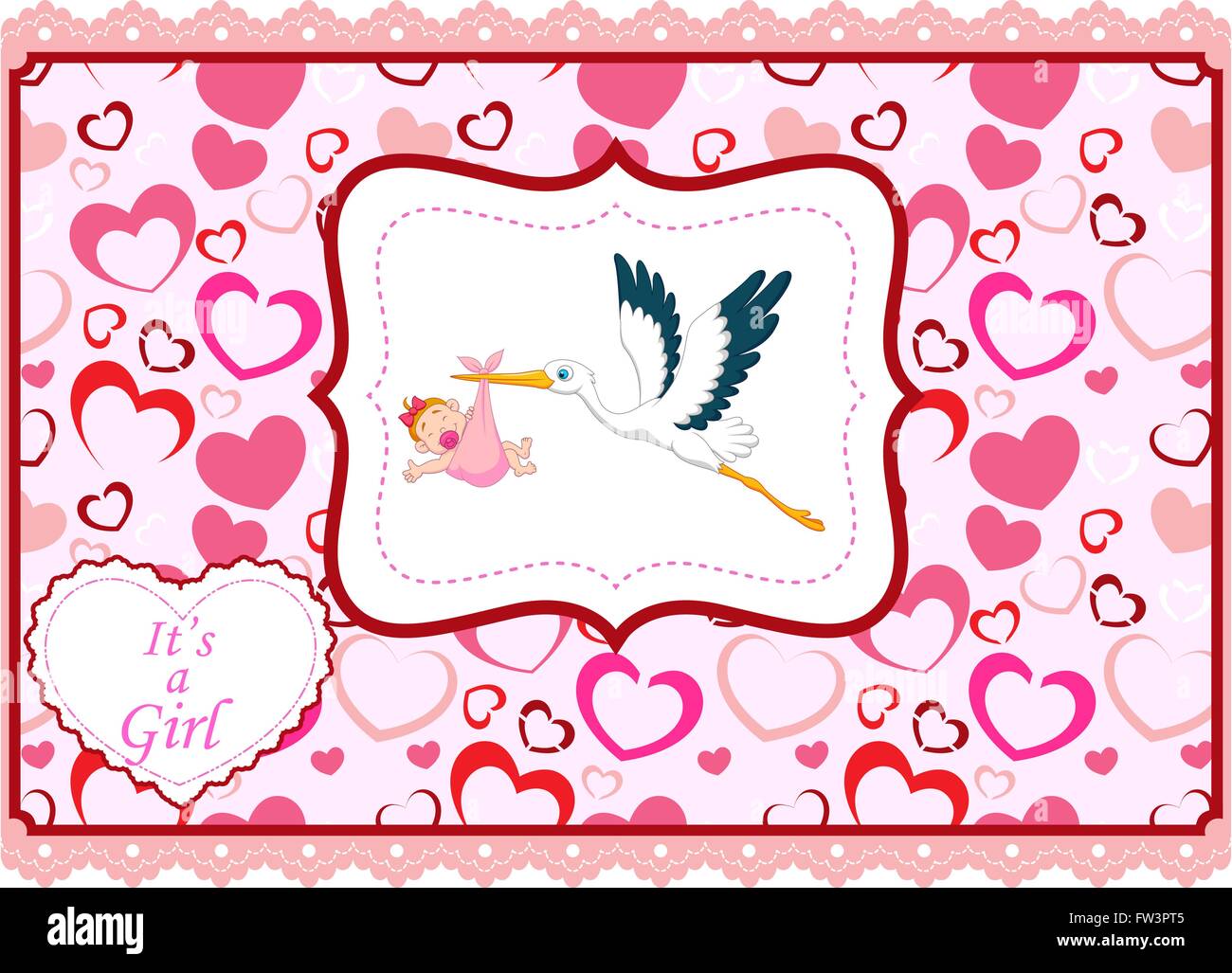 Cartoon stork with baby girl card Stock Vector Image & Art - Alamy