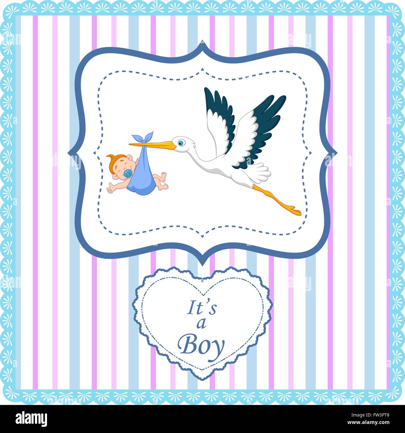 Cartoon stork with baby boy card Stock Vector Image & Art - Alamy