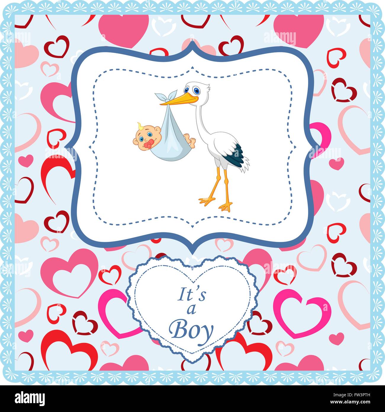 Cartoon stork with baby card Stock Vector Image & Art - Alamy