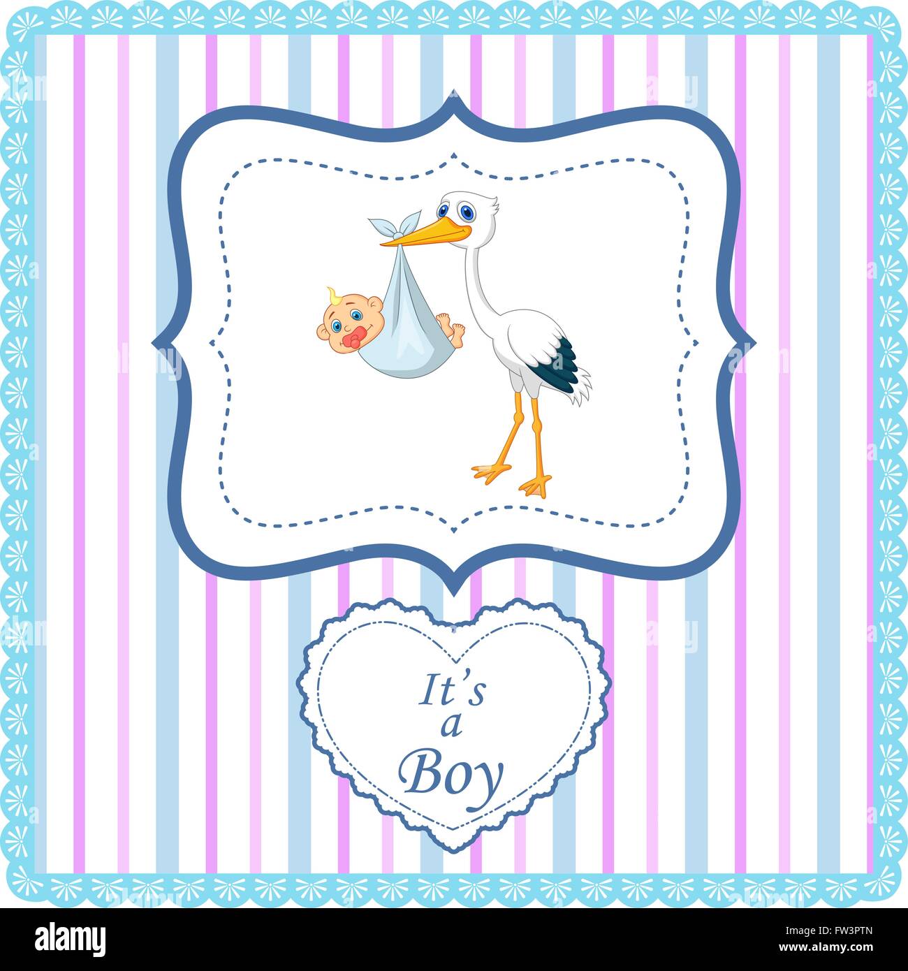 Cartoon stork with baby card Stock Vector Image & Art - Alamy
