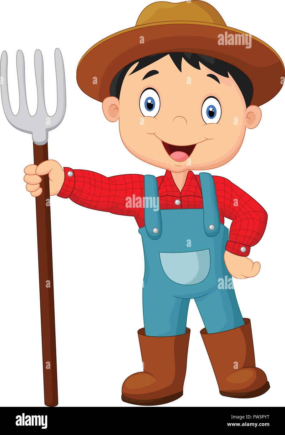 Cartoon young farmer holding rake Stock Vector Image & Art - Alamy
