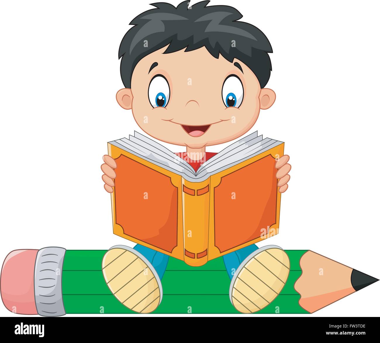 Cartoon little boy reading a book Stock Vector Image & Art - Alamy