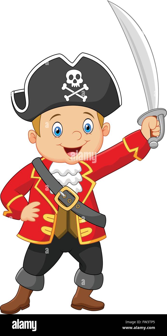 Cartoon captain pirate holding a sword Stock Vector