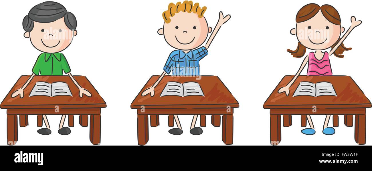 vector illustration of school kids sitting on table Stock Vector Image