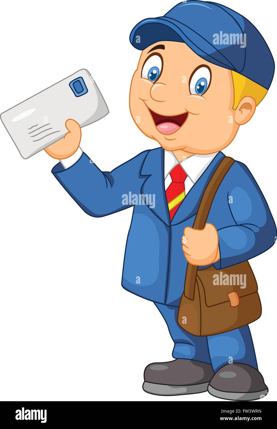 Cartoon postman holding mail bag hires stock photography and images