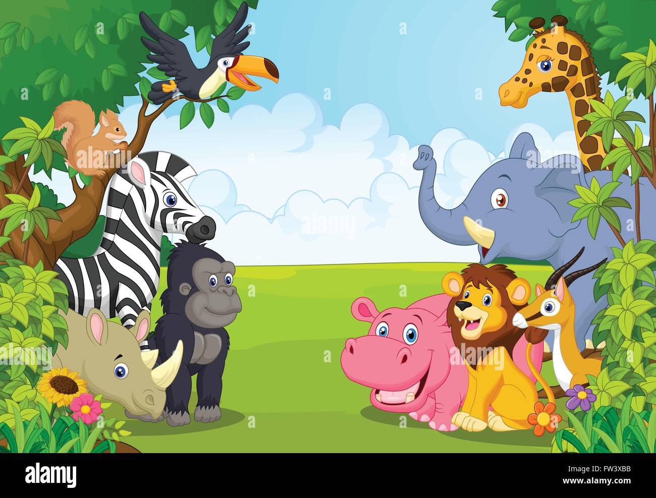 Cartoon collection animal in the jungle Stock Vector Image & Art - Alamy