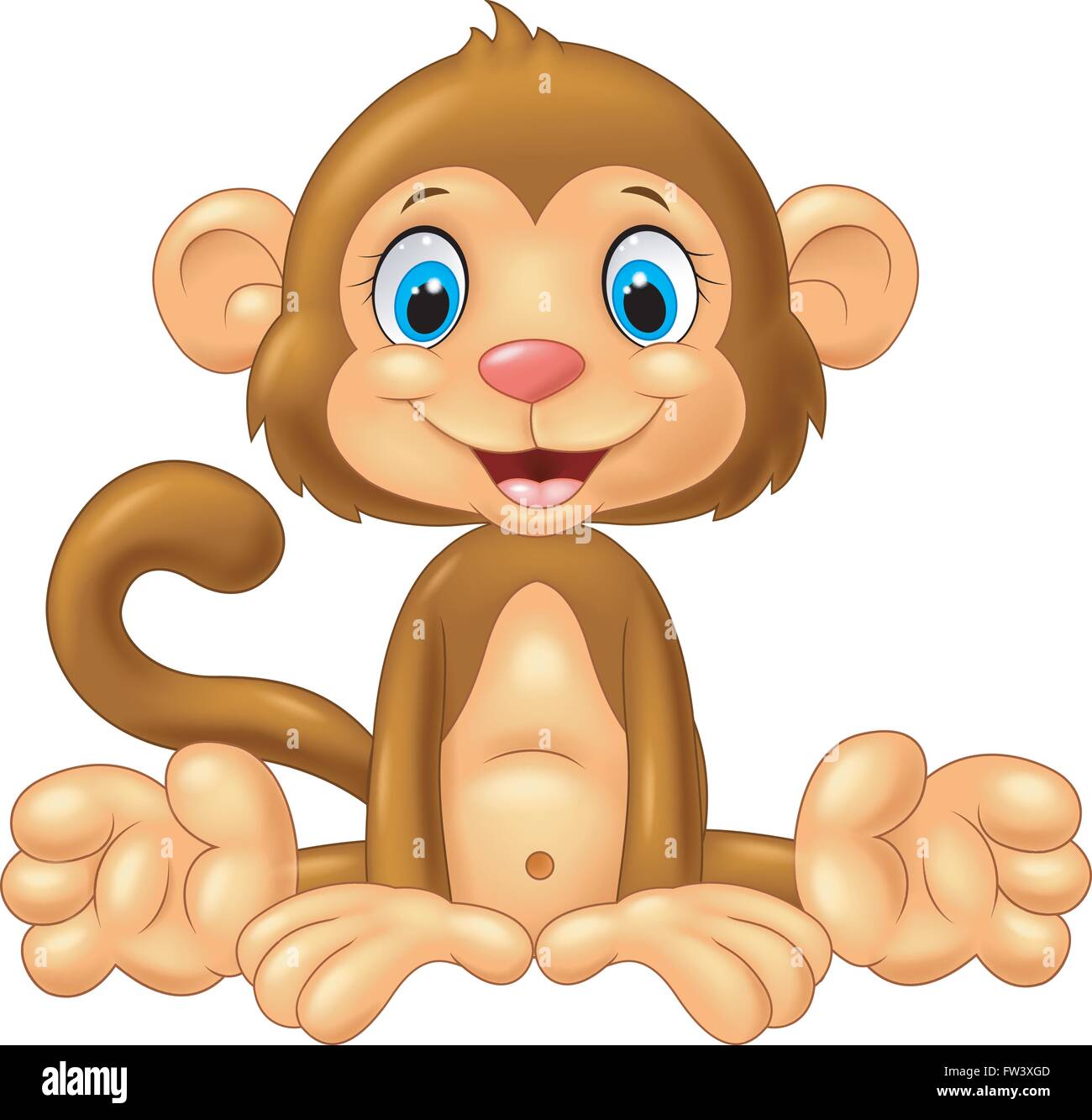 Cartoon cute monkey sitting on white background Stock Vector Image ...