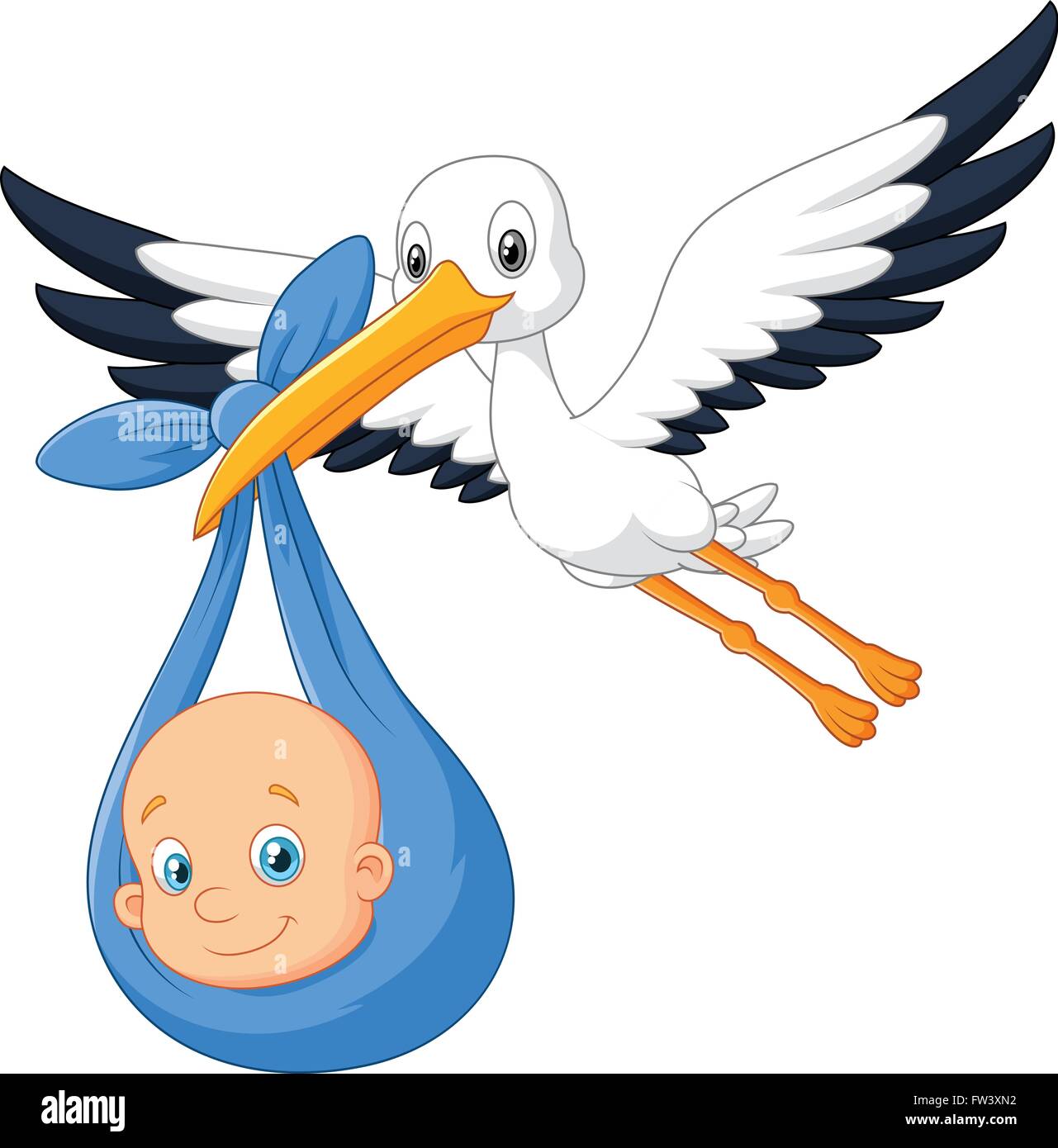 Cartoon bird Stork with baby Stock Vector