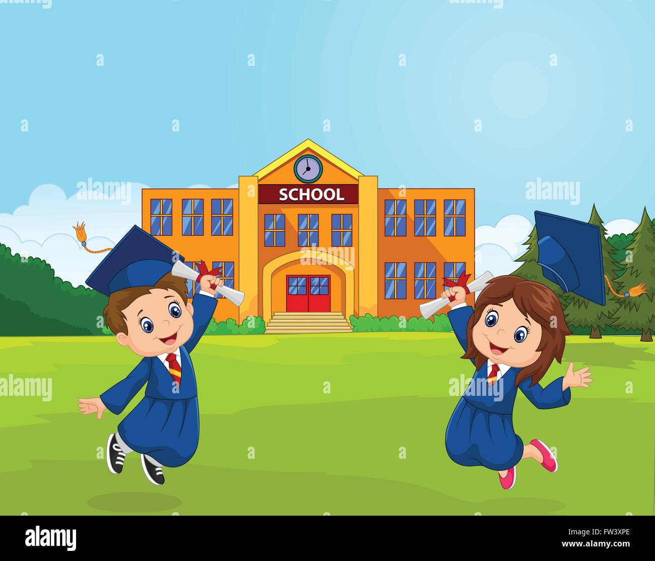 Cartoon Graduation Celebration with school Stock Vector Image & Art - Alamy
