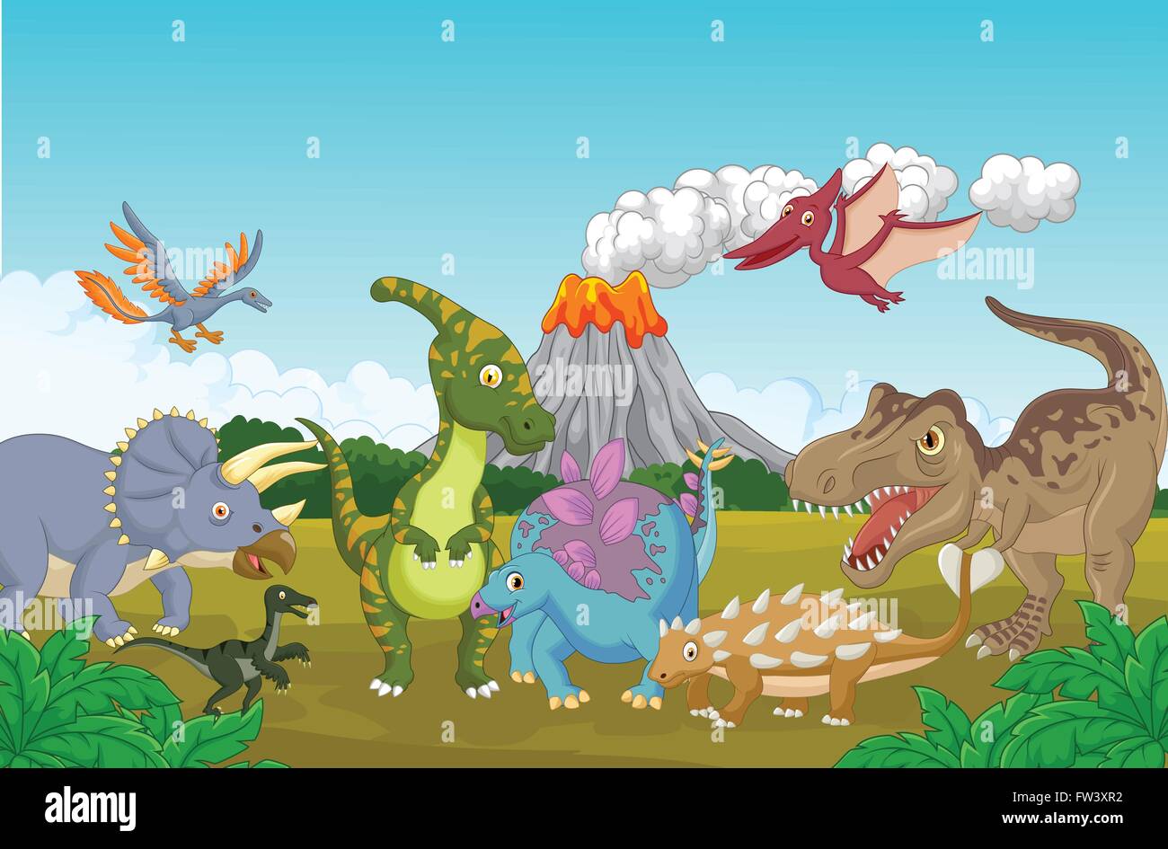Collection dinosaur in the jungle Stock Vector Image & Art - Alamy