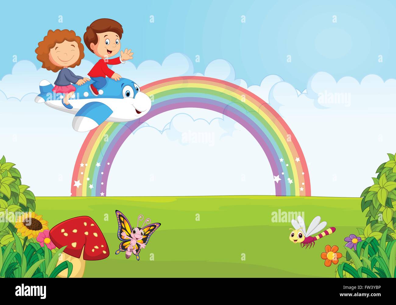 Little kid Operating a Plane with rainbow Stock Vector Image & Art - Alamy